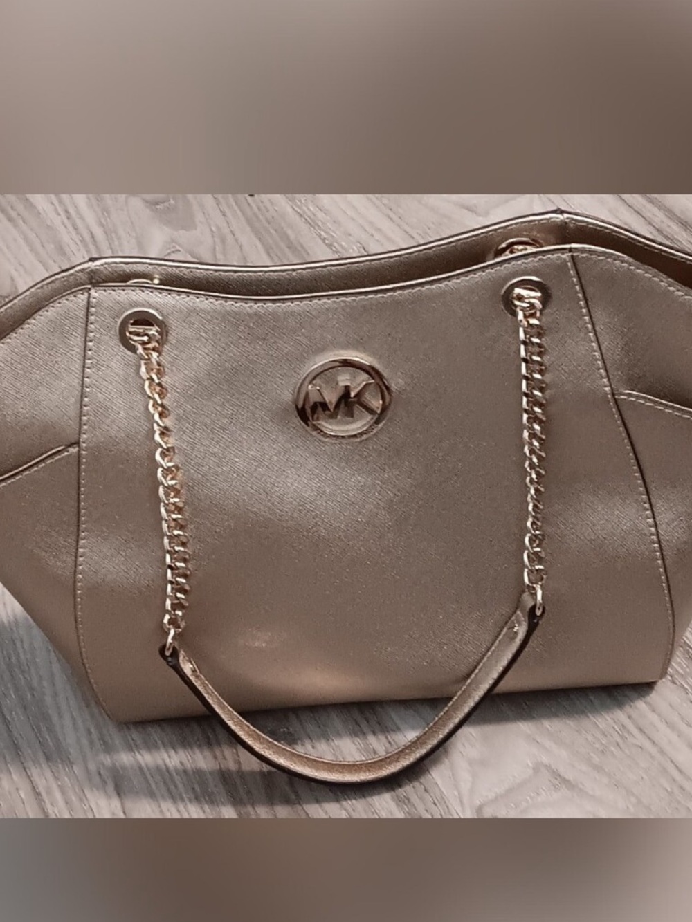 Michael Kors Metallic Gold Saffiano Leather Chain-Handle Shoulder Bag